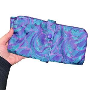 VTG Christian Dior Purple Teal Makeup Jewelry Travel Roll Clutch Bag Case